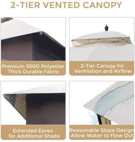 10*12 FT Softtop Metal Gazebo with Mosquito Net&Sunshade Curtains,Sturdy Heavy Duty Double Roof Canopy,Galvanized Steel Design Outdoor Tent (Color: as Pic)