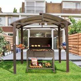 8x5FT Arc Roof, Grill Canopy for Outdoor Grill w/Double Galvanized Steel Roof and 2 Side Shelves, BBQ Gazebo Grill Tent for Patio Garden Backyard (Color: as Pic)