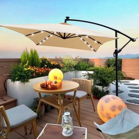 Rectangle 2x3M Outdoor Patio Umbrella Solar Powered LED Lighted Sun Shade Market Waterproof 6 Ribs Umbrella with Crank and Cross Base for Garden Deck (Color: as Pic)