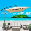 Rectangle 2x3M Outdoor Patio Umbrella Solar Powered LED Lighted Sun Shade Market Waterproof 6 Ribs Umbrella with Crank and Cross Base for Garden Deck